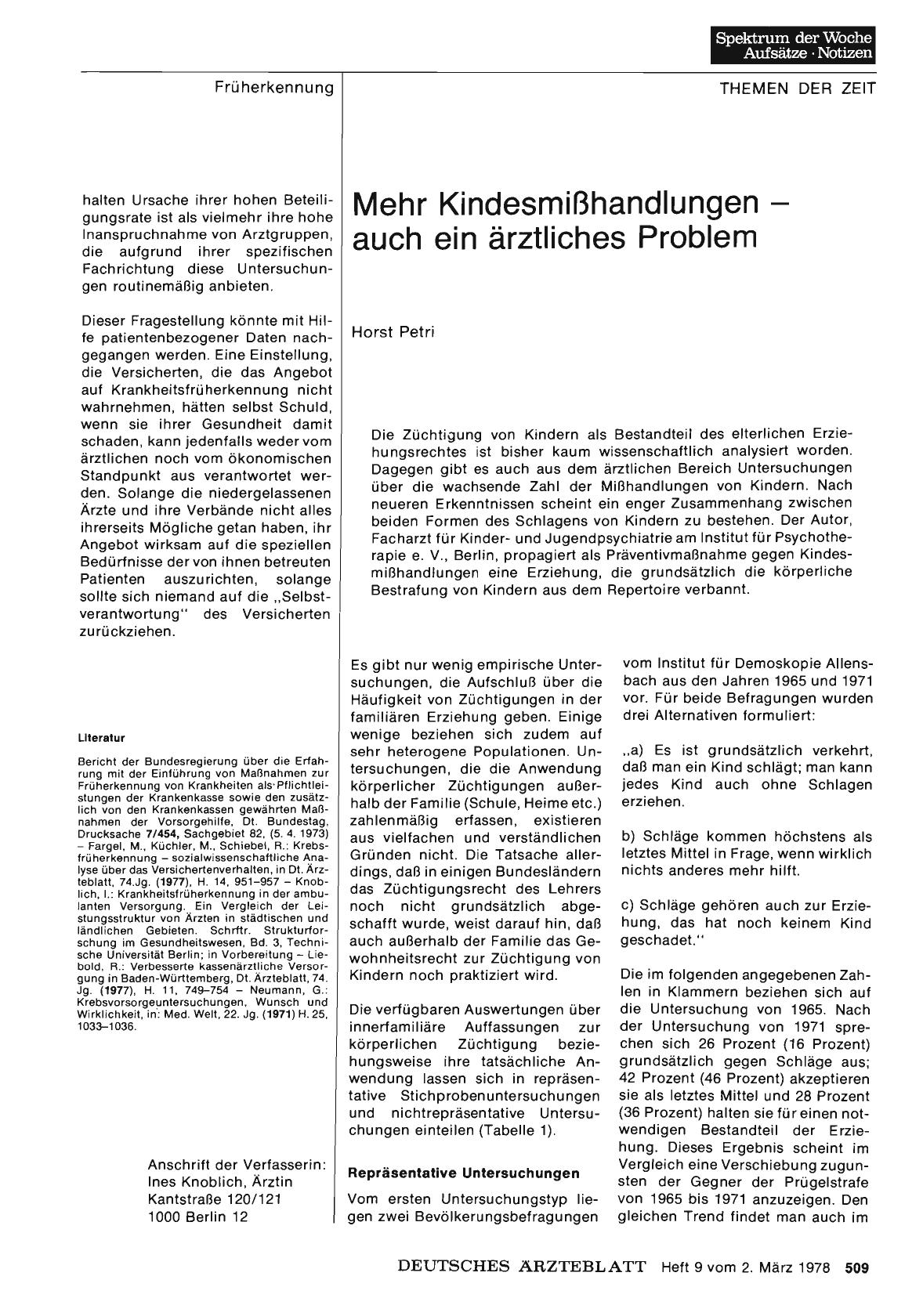 Vorschauseite 1: Mehr Kindesmißhandlungen — auch ein ärztliches Problem