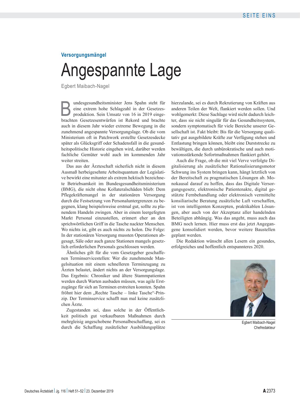 Vorschauseite 1: Versorgungsmängel: Angespannte Lage