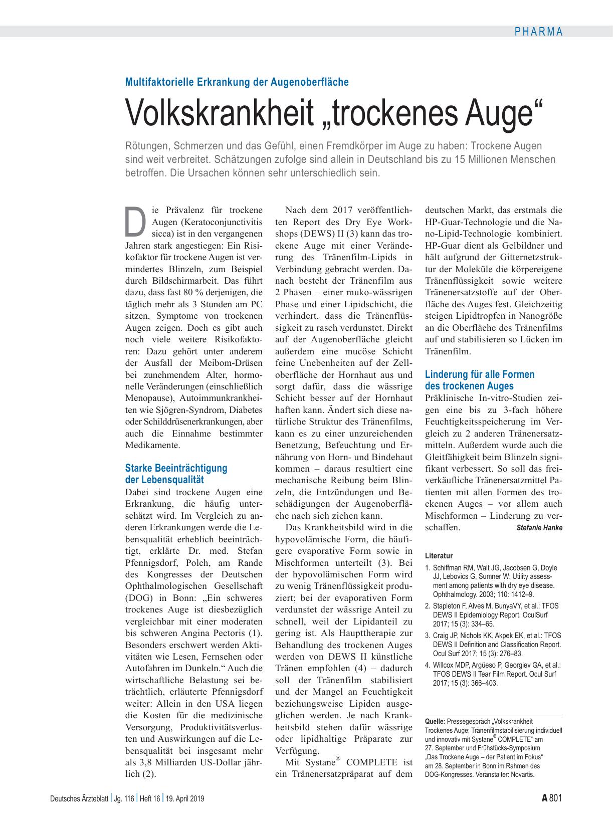 Vorschauseite 1: Multifaktorielle Erkrankung der Augenoberfläche: Volkskrankheit „trockenes Auge“