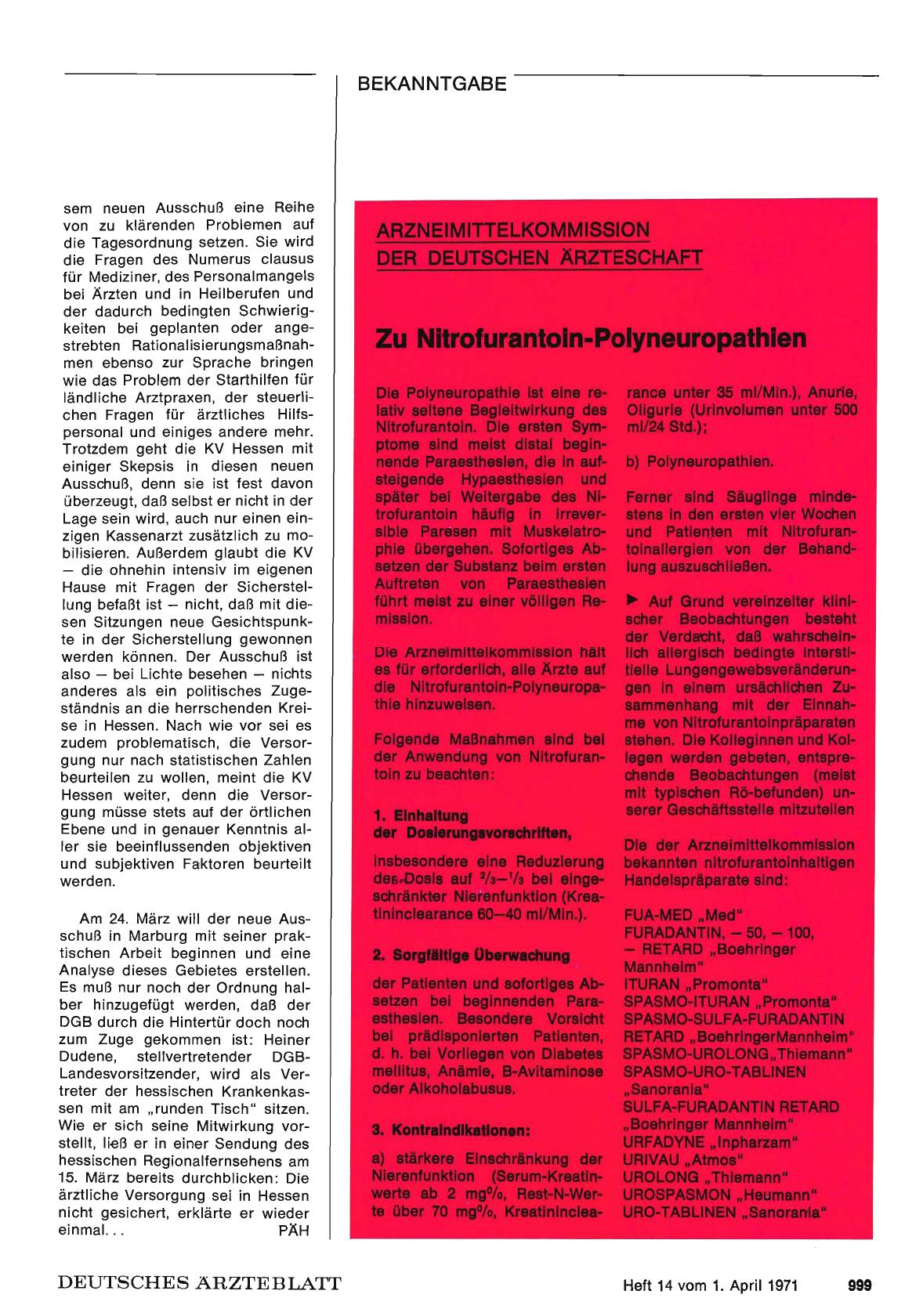 Vorschauseite 1: Zu Nitrofurantoin-Polyneuropathien