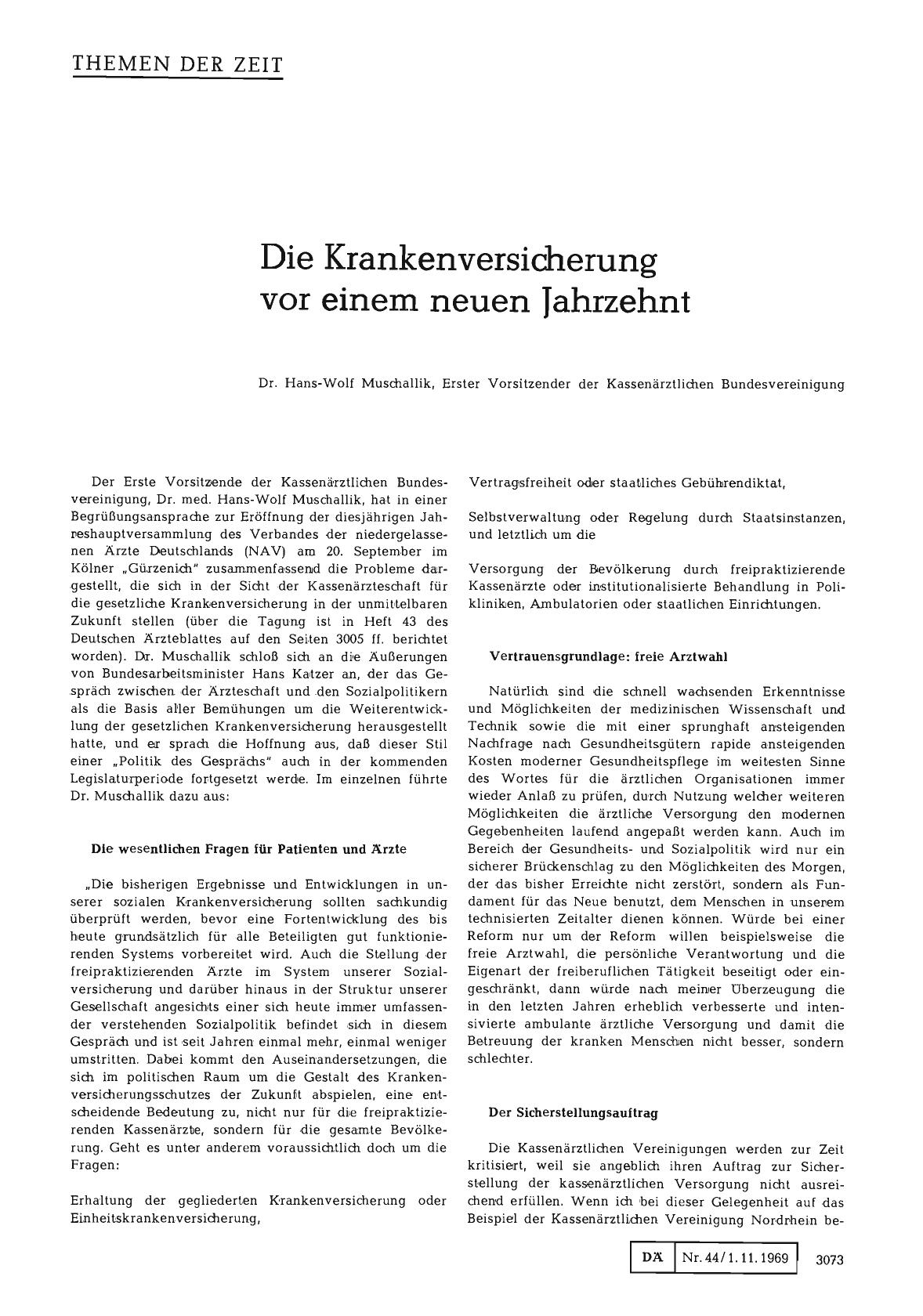Vorschauseite 1: Die Krankenversicherung vor einem neuen Jahrzehnt