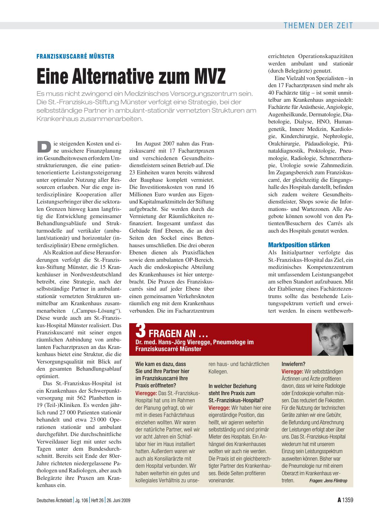 Vorschauseite 1: 3 Fragen an … Dr. med. Hans-Jörg Vieregge, Pneumologe im Franziskuscarré Münster
