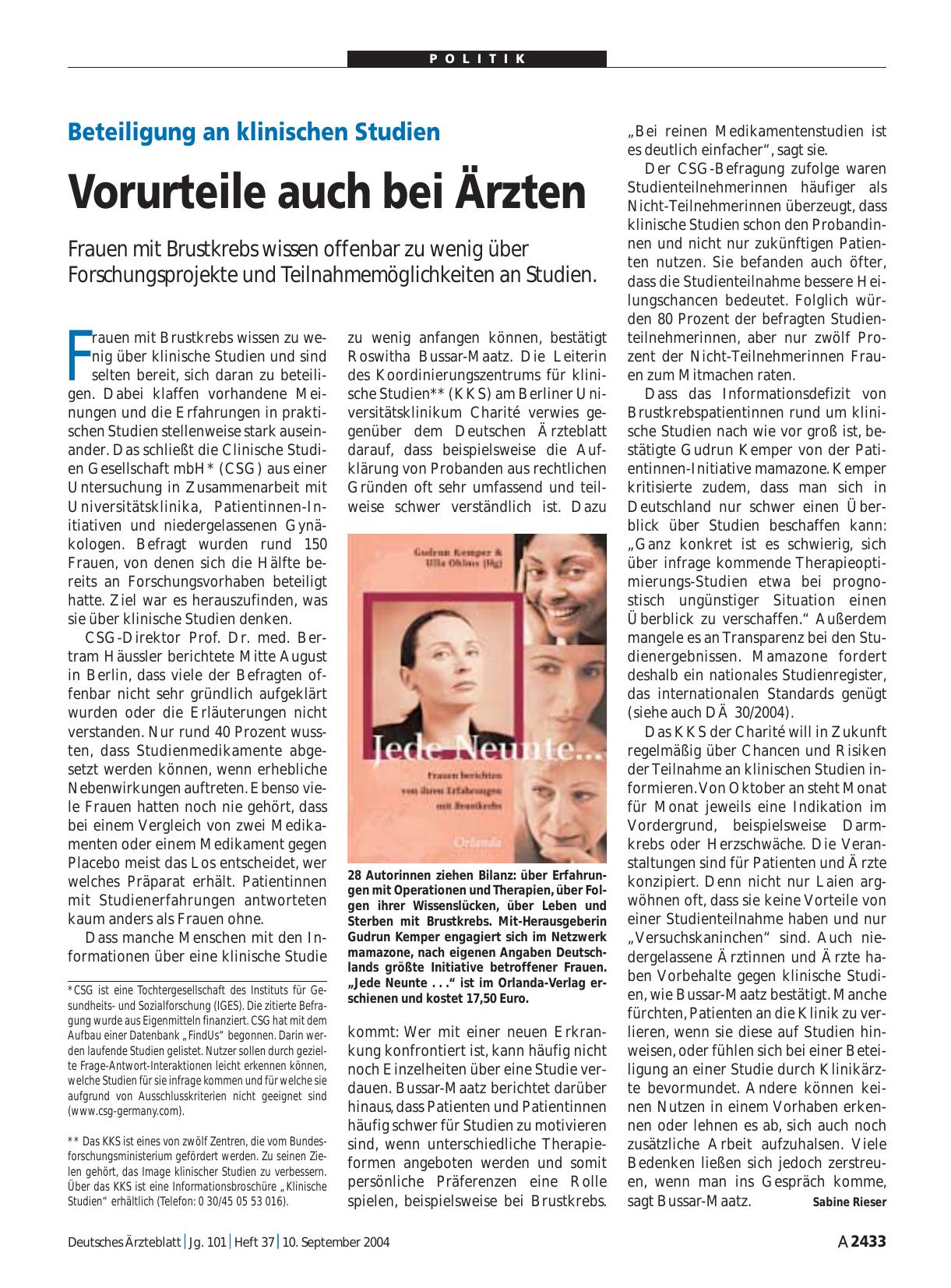 Vorschauseite 1: Beteiligung an klinischen Studien: Vorurteile auch bei Ärzten