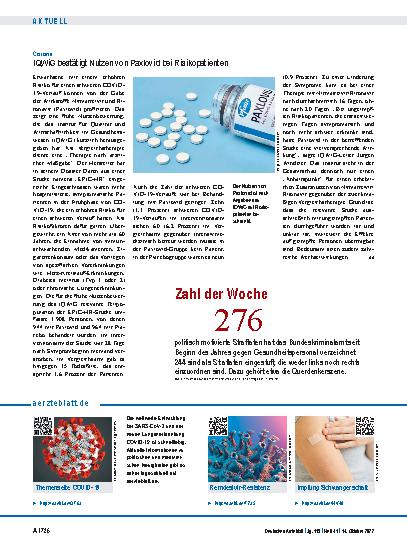 Vorschauseite 1: Corona: IQWiG bestätigt Nutzen von Paxlovid bei Risikopatienten