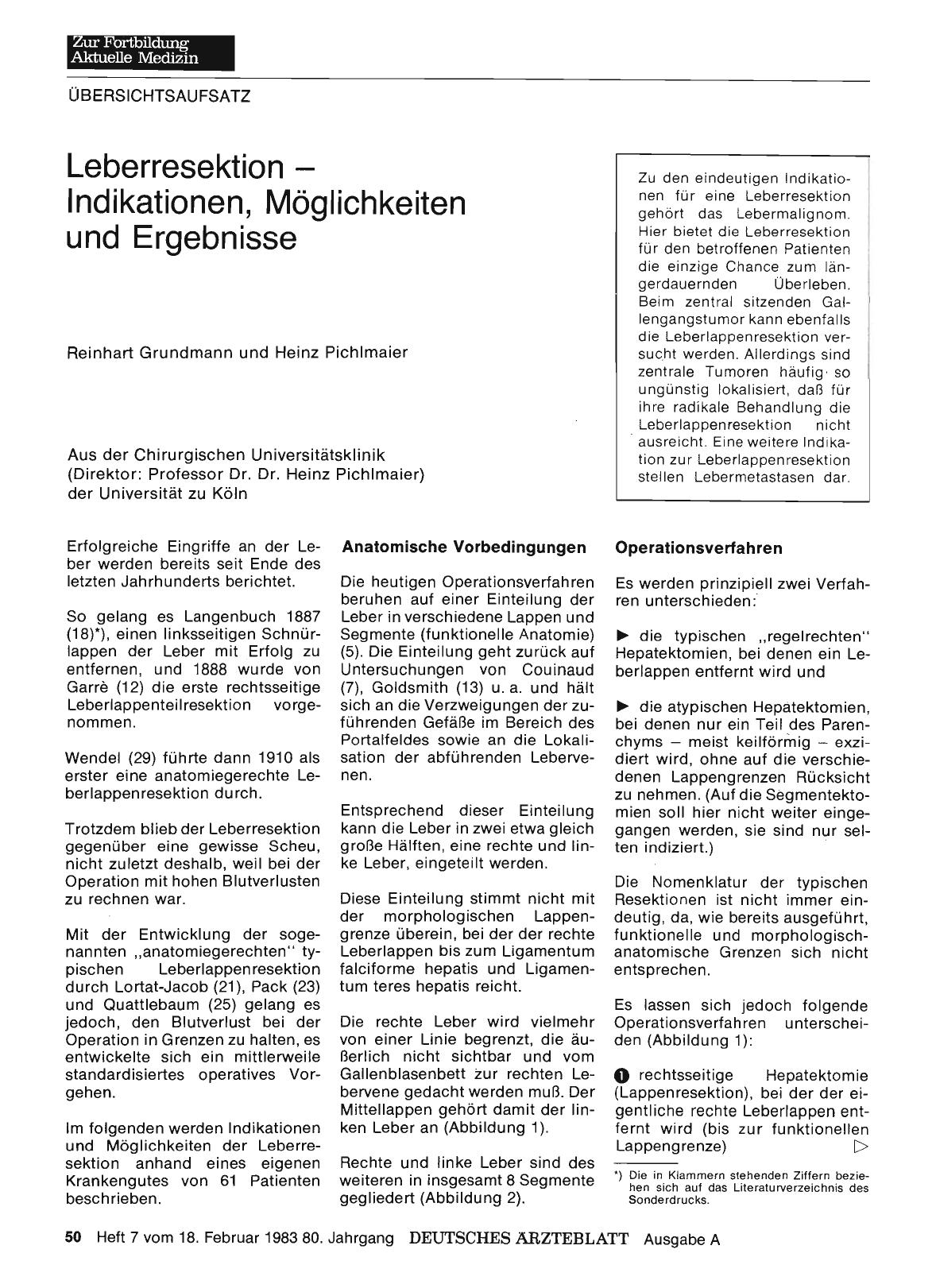 Vorschauseite 1: Leberresektion — Indikationen, Möglichkeiten und Ergebnisse