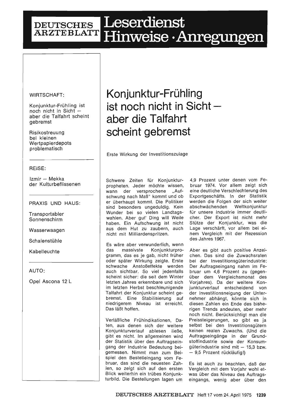 Vorschauseite 1: Konjunktur-Frühling ist noch nicht in Sicht aber die Talfahrt scheint gebremst