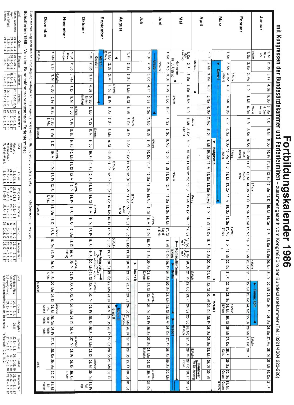 Vorschauseite 1: Fortbildungskalender 1986