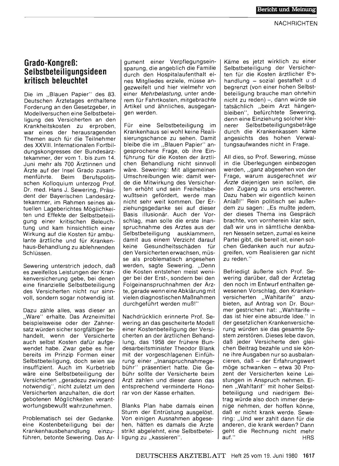 Vorschauseite 1: Grado-Kongreß: Selbstbeteiligungsideen kritisch beleuchtet