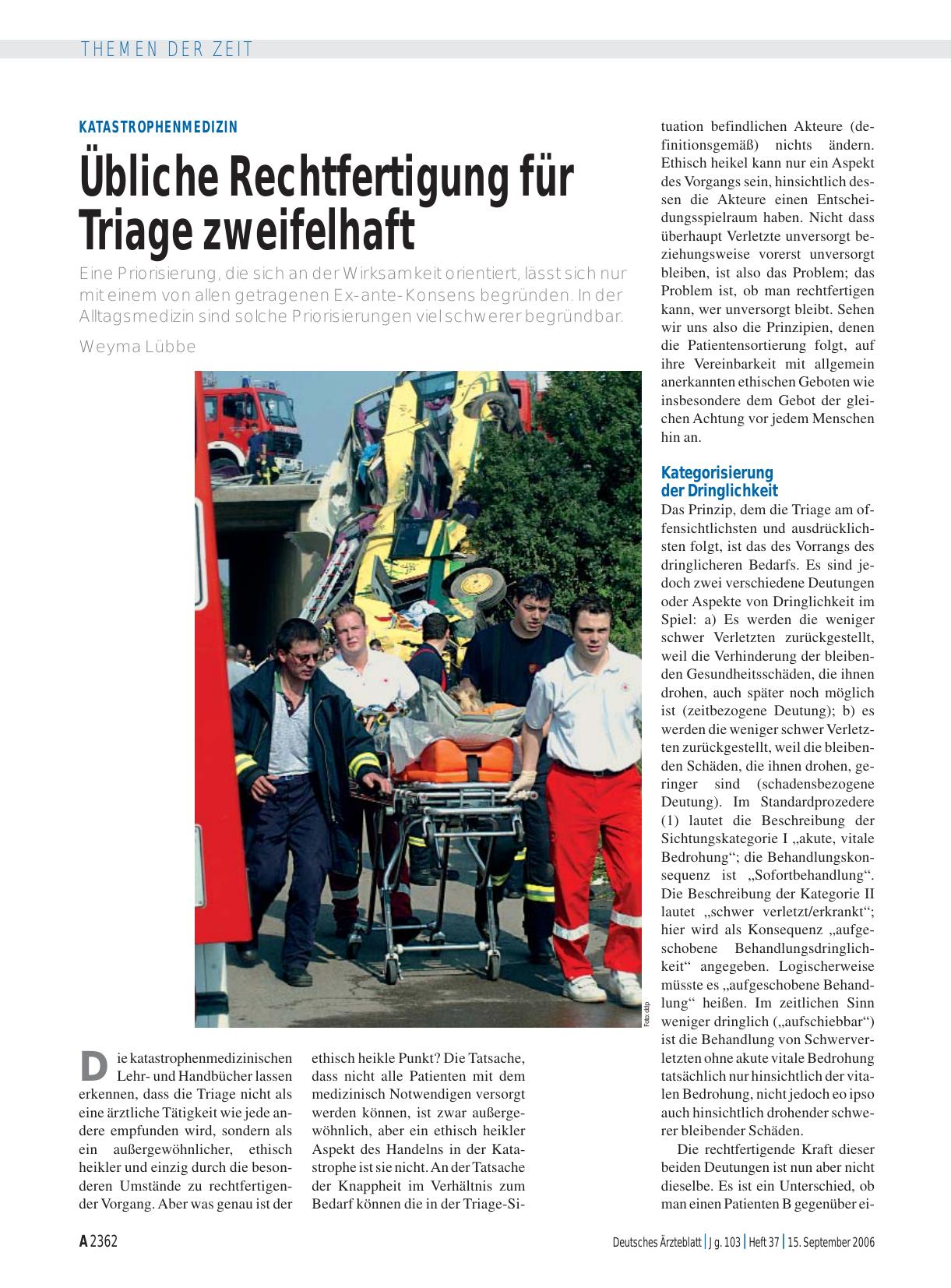 Vorschauseite 1: Katastrophenmedizin: Übliche Rechtfertigung für Triage zweifelhaft
