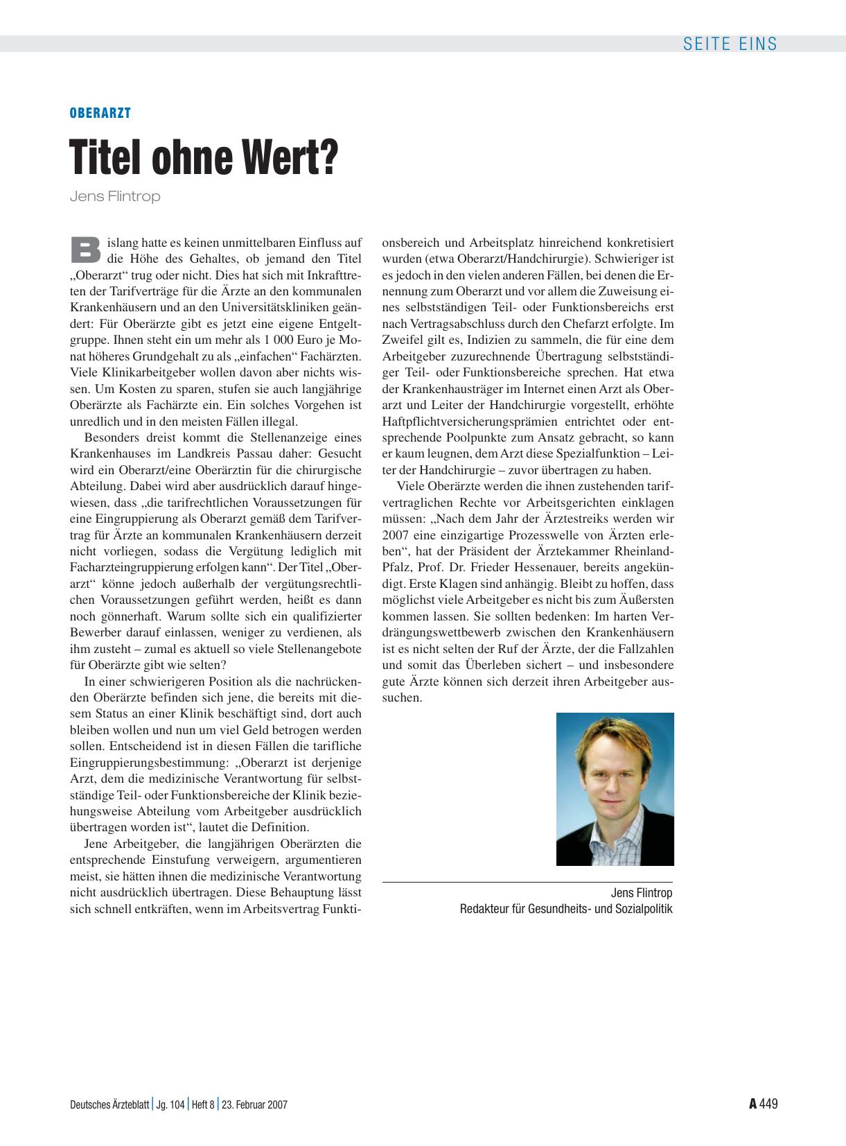 Vorschauseite 1: Oberarzt: Titel ohne Wert?