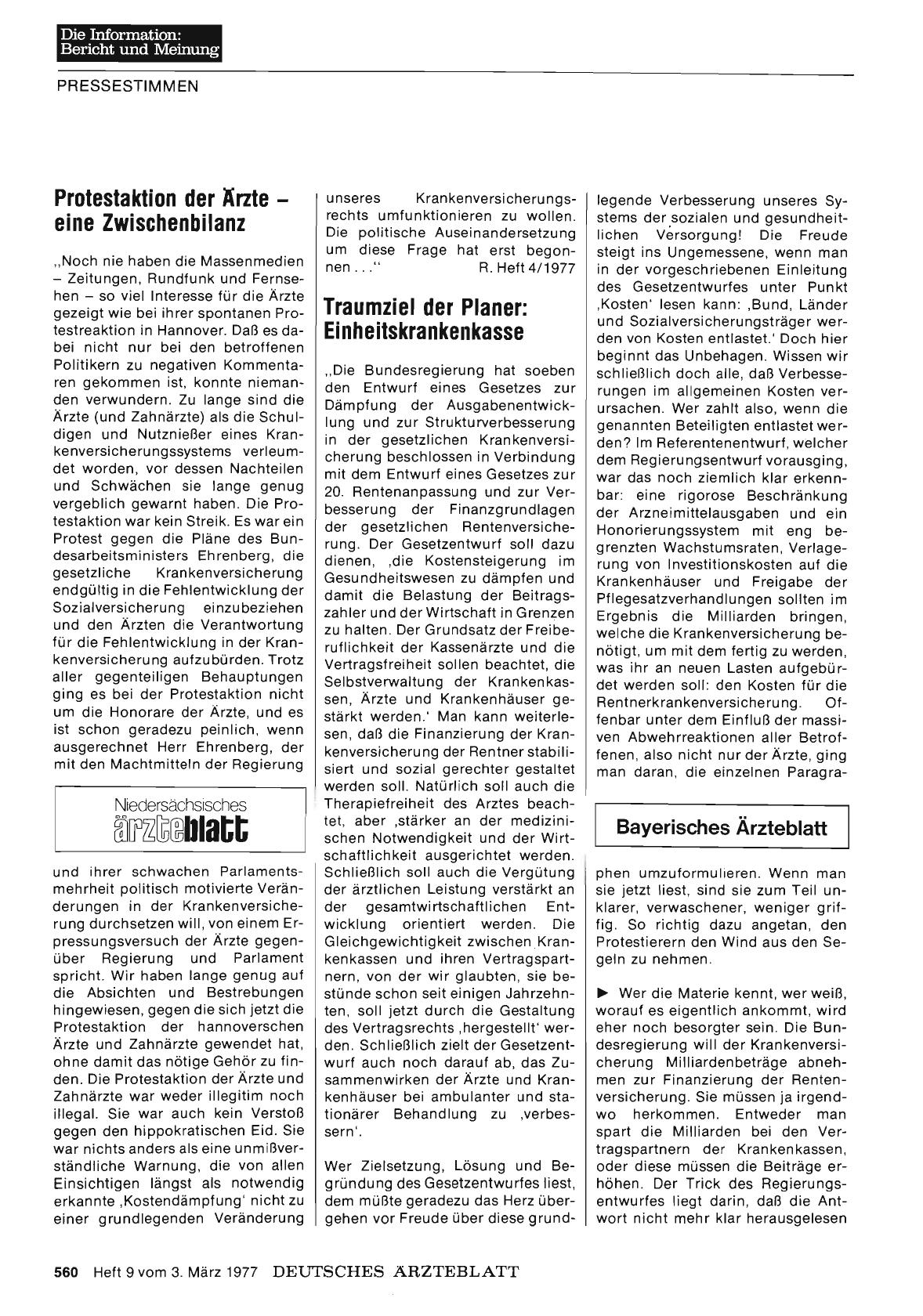 Vorschauseite 1: Protestaktion der Ärzte — eine Zwischenbilanz