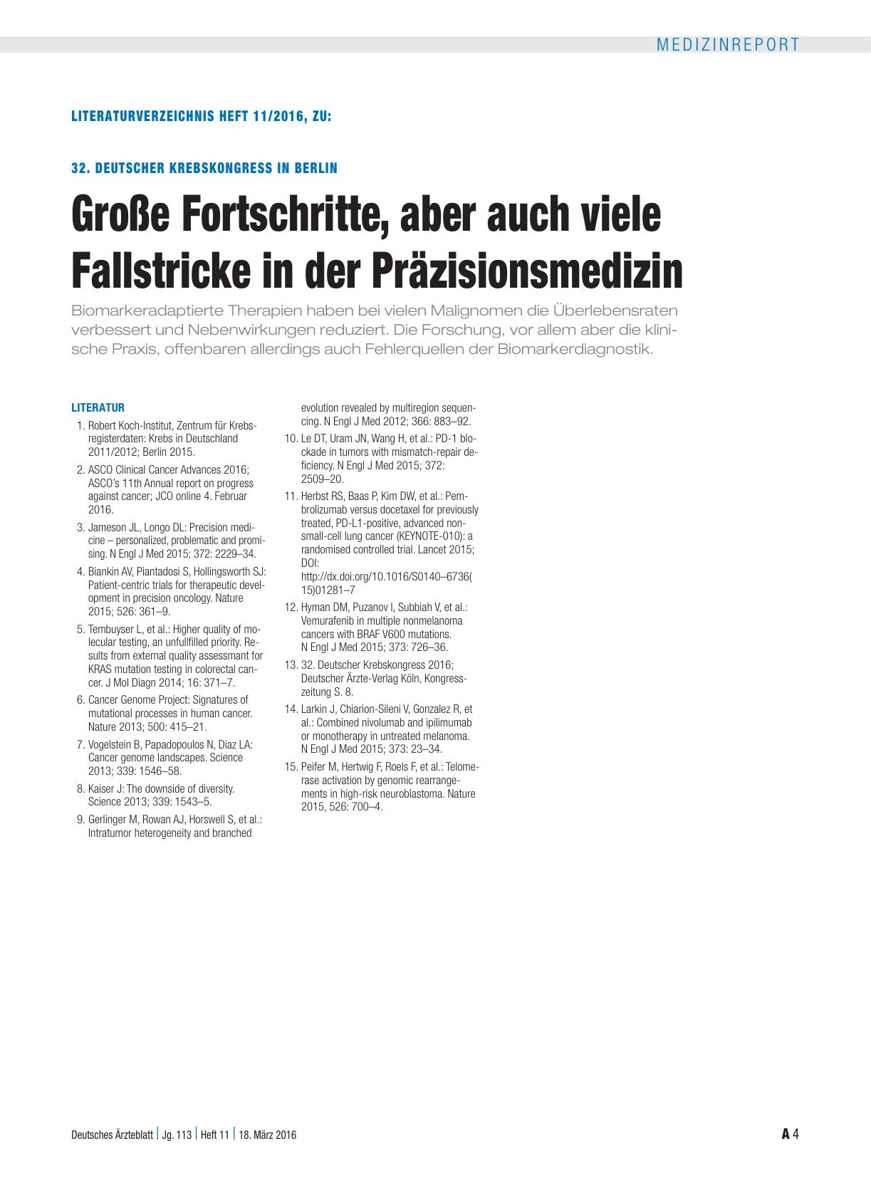 Vorschauseite 4: 32. Deutscher Krebskongress: Große Fortschritte, aber auch viele Fallstricke in der Präzisionsmedizin