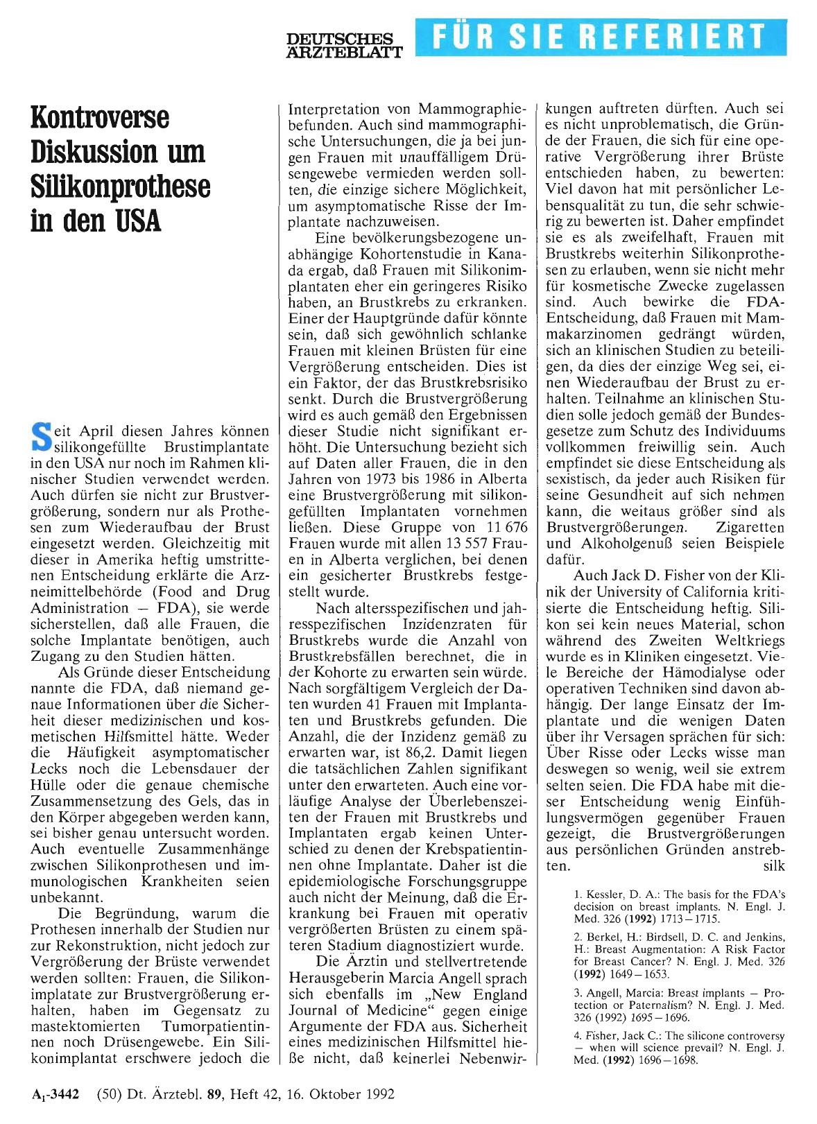 Vorschauseite 1: Kontroverse Diskussion um Silikonprothese in den USA