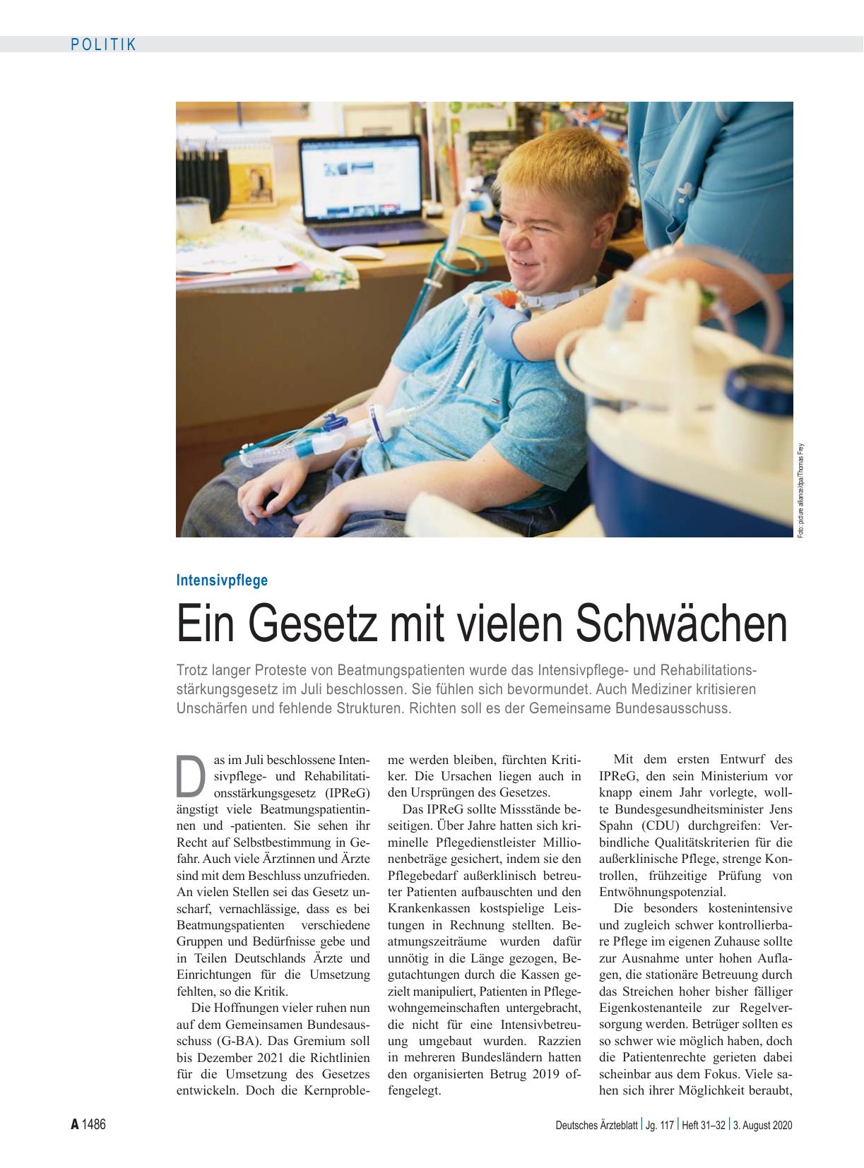 Vorschauseite 1: Intensivpflege: Ein Gesetz mit vielen Schwächen
