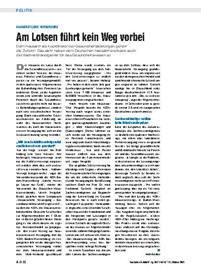 Vorschauseite 1: Hausärztliche Versorgung: Am Lotsen führt kein Weg vorbei