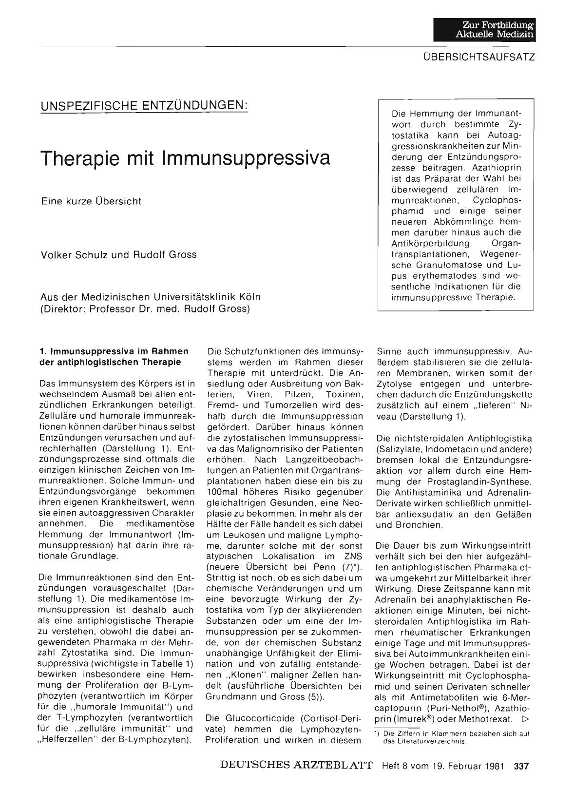 Vorschauseite 1: UNSPEZIFISCHE ENTZÜNDUNGEN: Therapie mit Immunsuppressiva