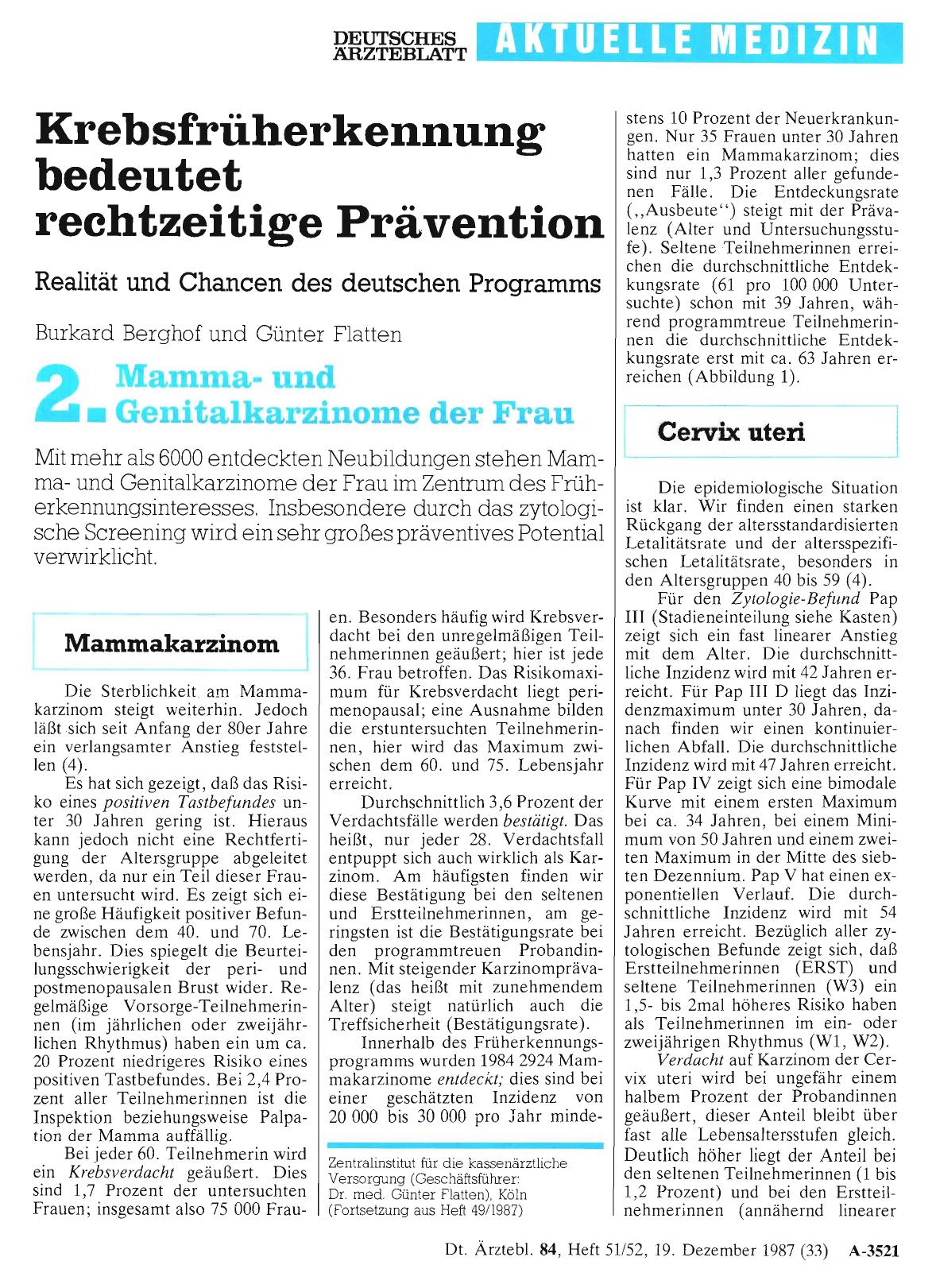 Vorschauseite 1: Krebsfrüherkennung bedeutet rechtzeitige Prävention Realität und Chancen des deutschen Programms - 2. Mammaund Genitalkarzinom der Frau
