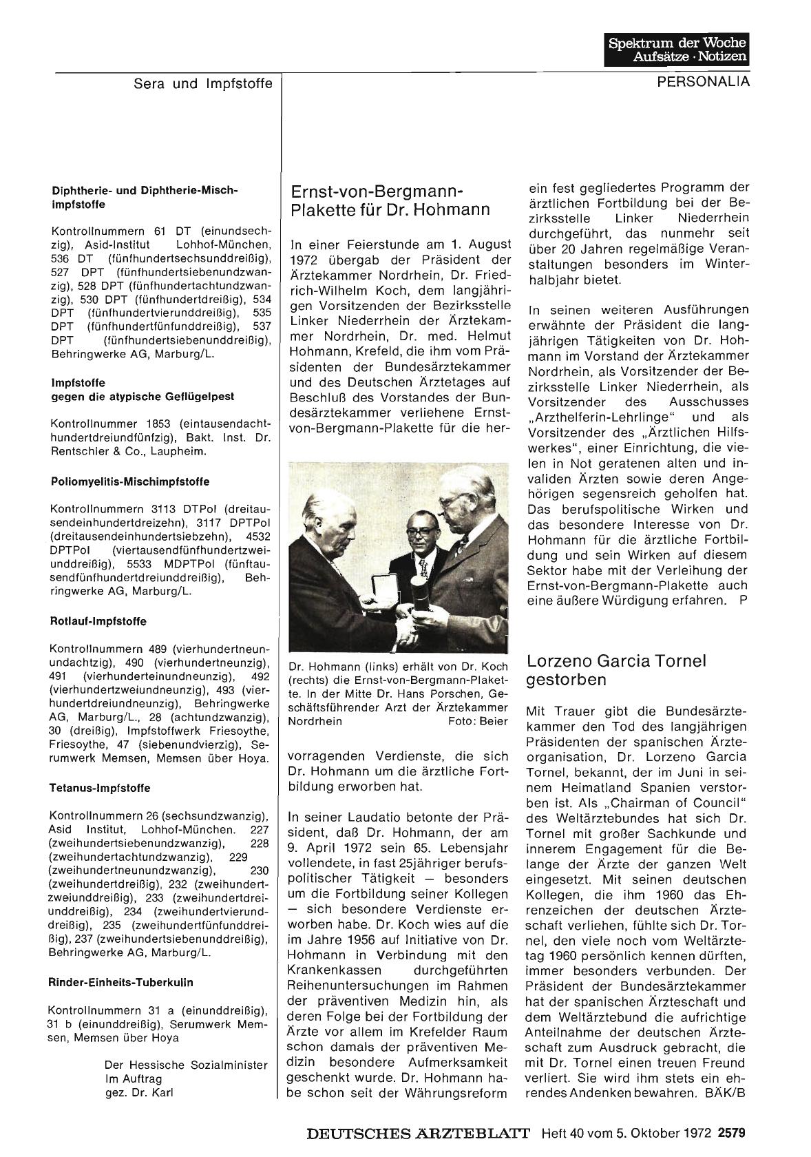 Vorschauseite 1: Ernst-von-Bergmann-Plakette für Dr. Hohmann