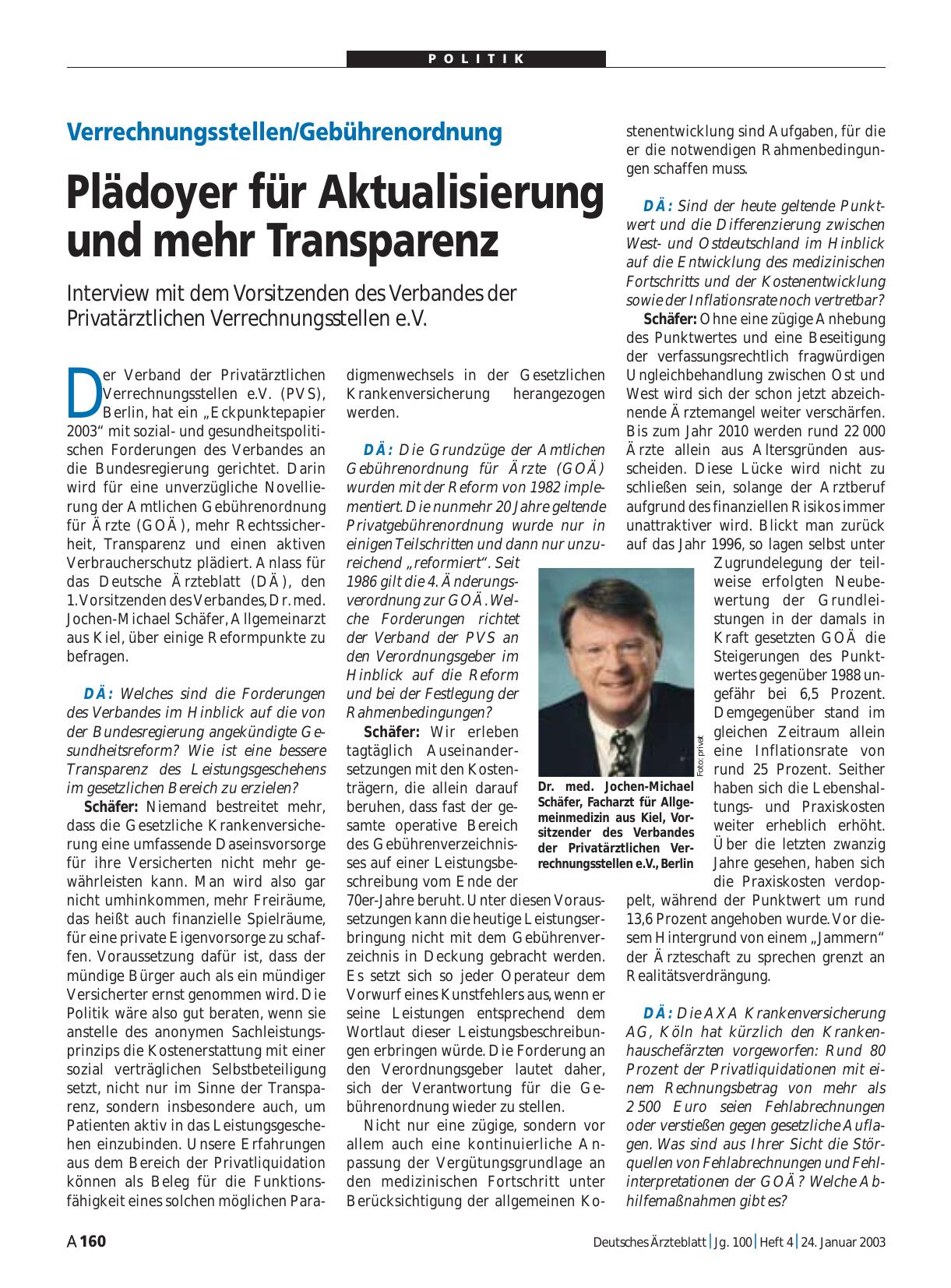 Vorschauseite 1: Verrechnungsstellen/Gebührenordnung: Plädoyer für Aktualisierung und mehr Transparenz
