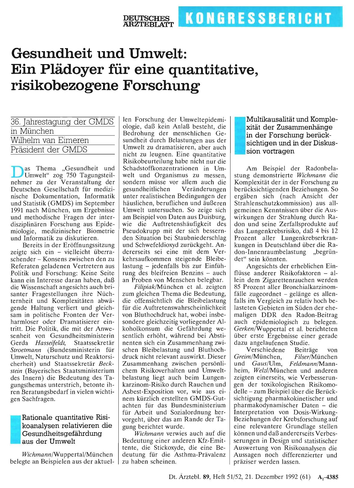 Vorschauseite 1: Gesundheit und Umwelt: Ein Plädoyer für eine quantitative, risikobezogene Forschung