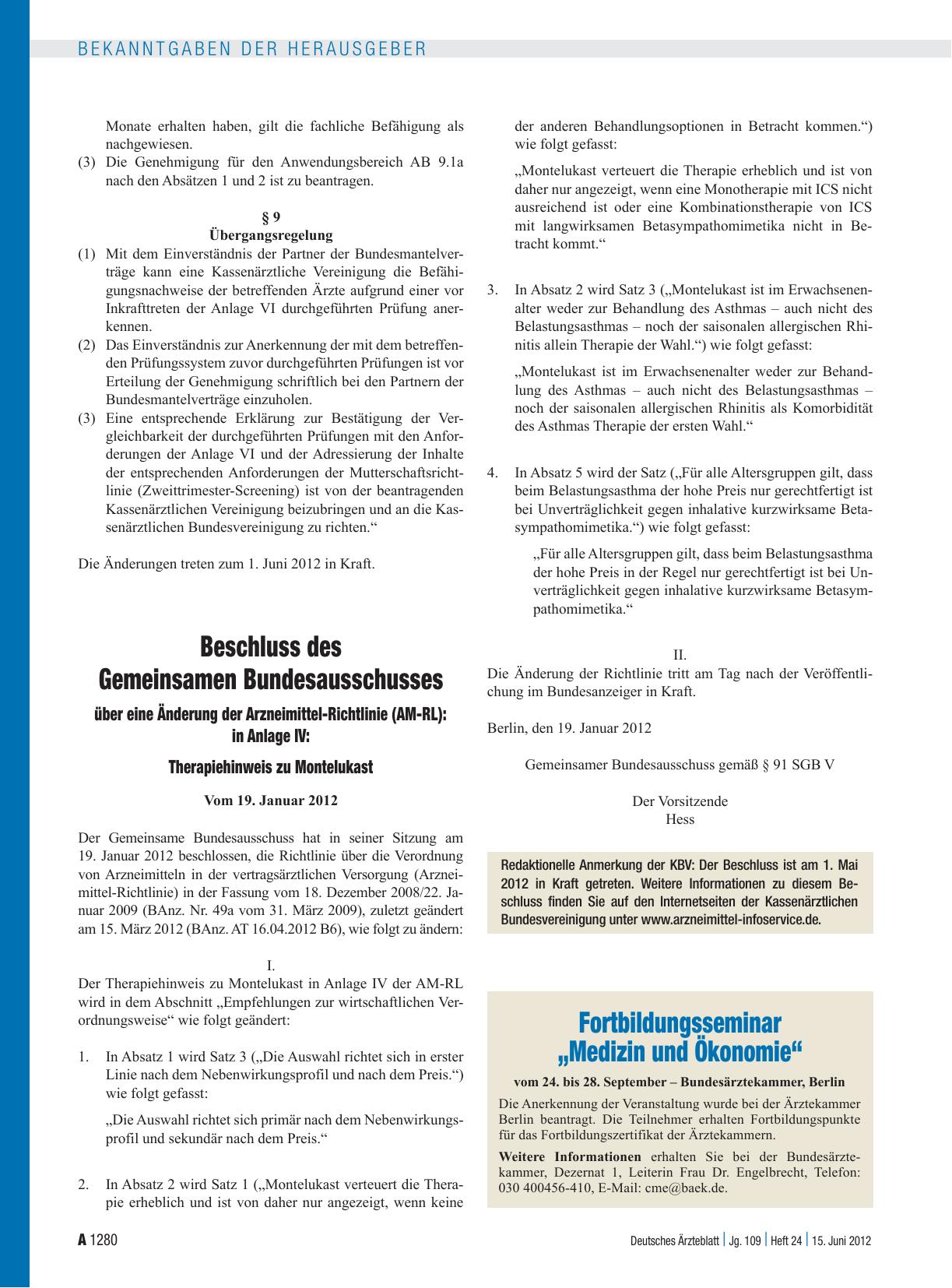 Vorschauseite 1: Fortbildungsseminar „Medizin und Ökonomie“