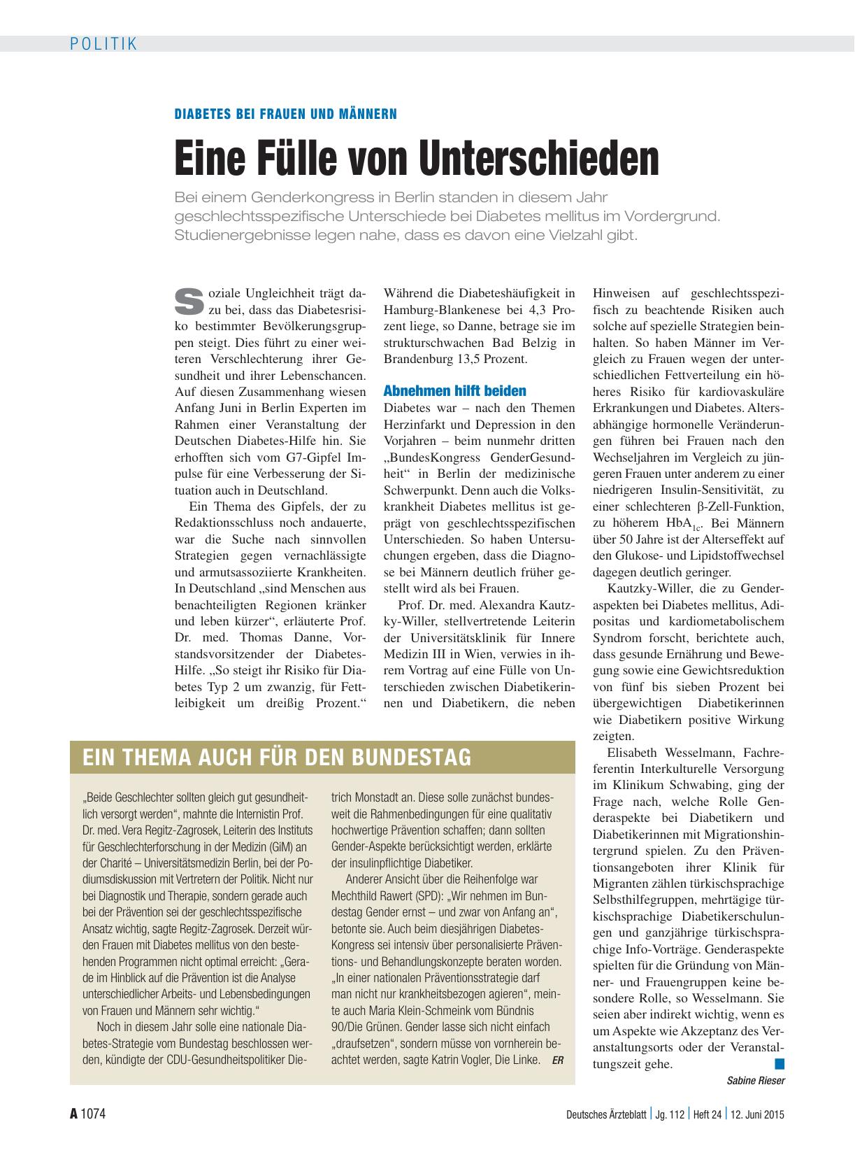 Vorschauseite 1: Diabetes bei Frauen und Männern: Eine Fülle von Unterschieden