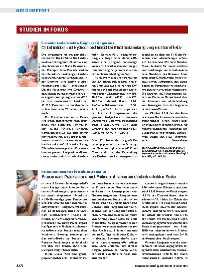 Vorschauseite 1: Koronararterienstenose im mittleren Lebensalter: Frauen nach Präeklampsie und Frühgeburt haben ein dreifach erhöhtes Risiko.