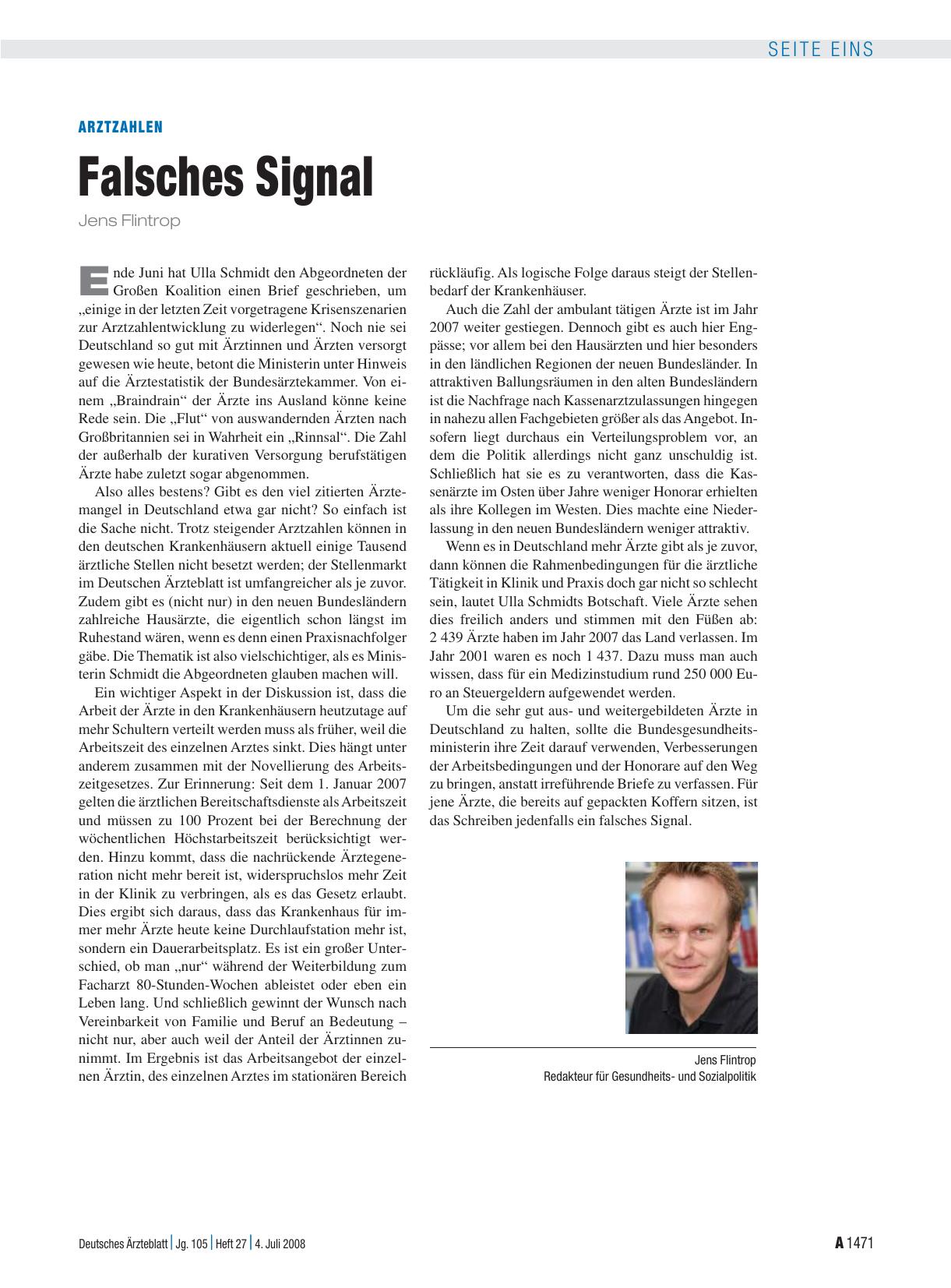 Vorschauseite 1: Arztzahlen: Falsches Signal