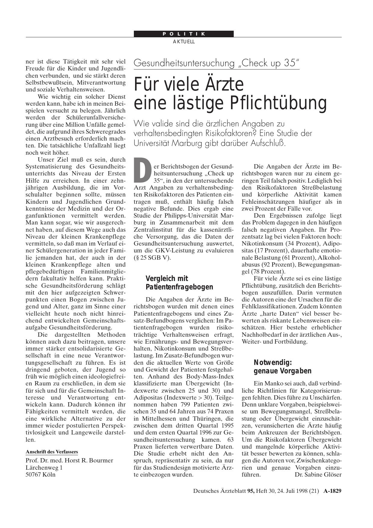 Vorschauseite 1: Gesundheitsuntersuchung „Check up 35“: Für viele Ärzte eine lästige Pflichtübung