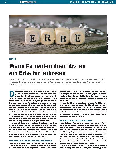 Vorschauseite 1: Recht: Wenn Patienten ihren Ärzten ein Erbe hinterlassen