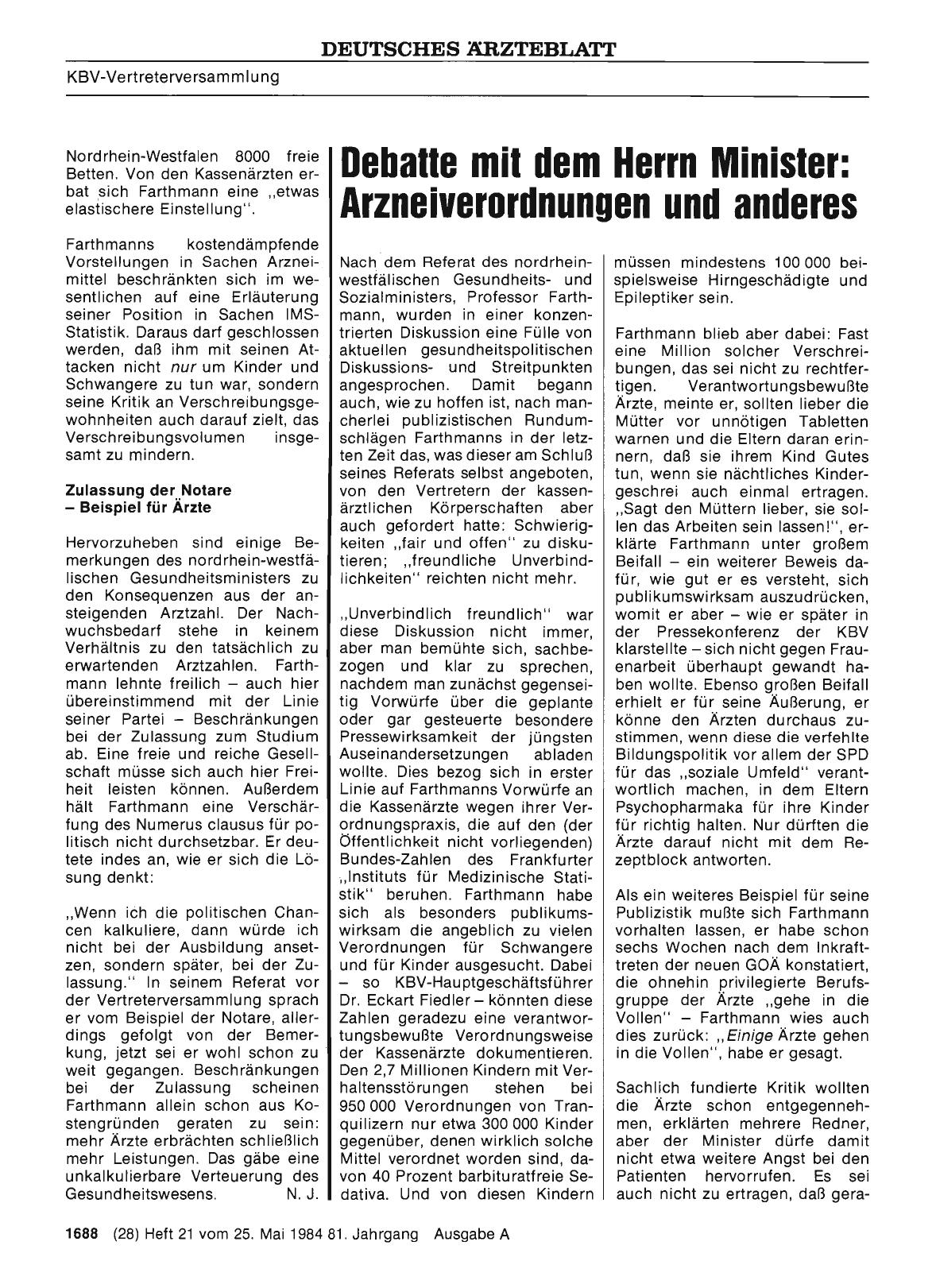 Vorschauseite 1: Debatte mit dem Herrn Minister: Arzneiverordnungen und anderes