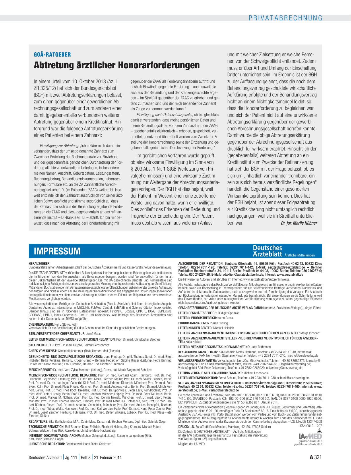 Vorschauseite 1: GOÄ-Ratgeber: Abtretung ärztlicher Honorarforderungen
