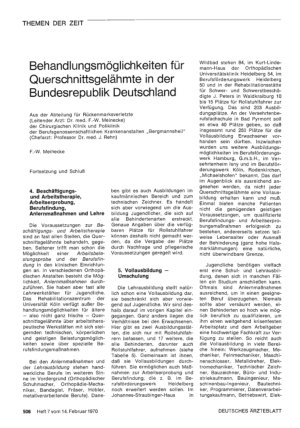Vorschauseite 1: Behandlungsmöglichkeiten für Querschnittsgelähmte in der Bundesrepublik Deutschland (Fortsetzung und Schluß)