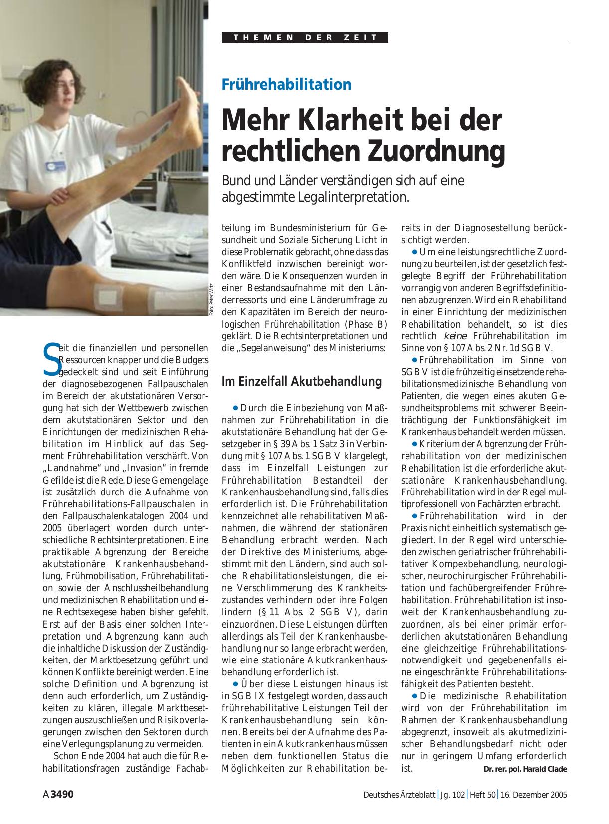 Vorschauseite 1: Frührehabilitation: Mehr Klarheit bei der rechtlichen Zuordnung