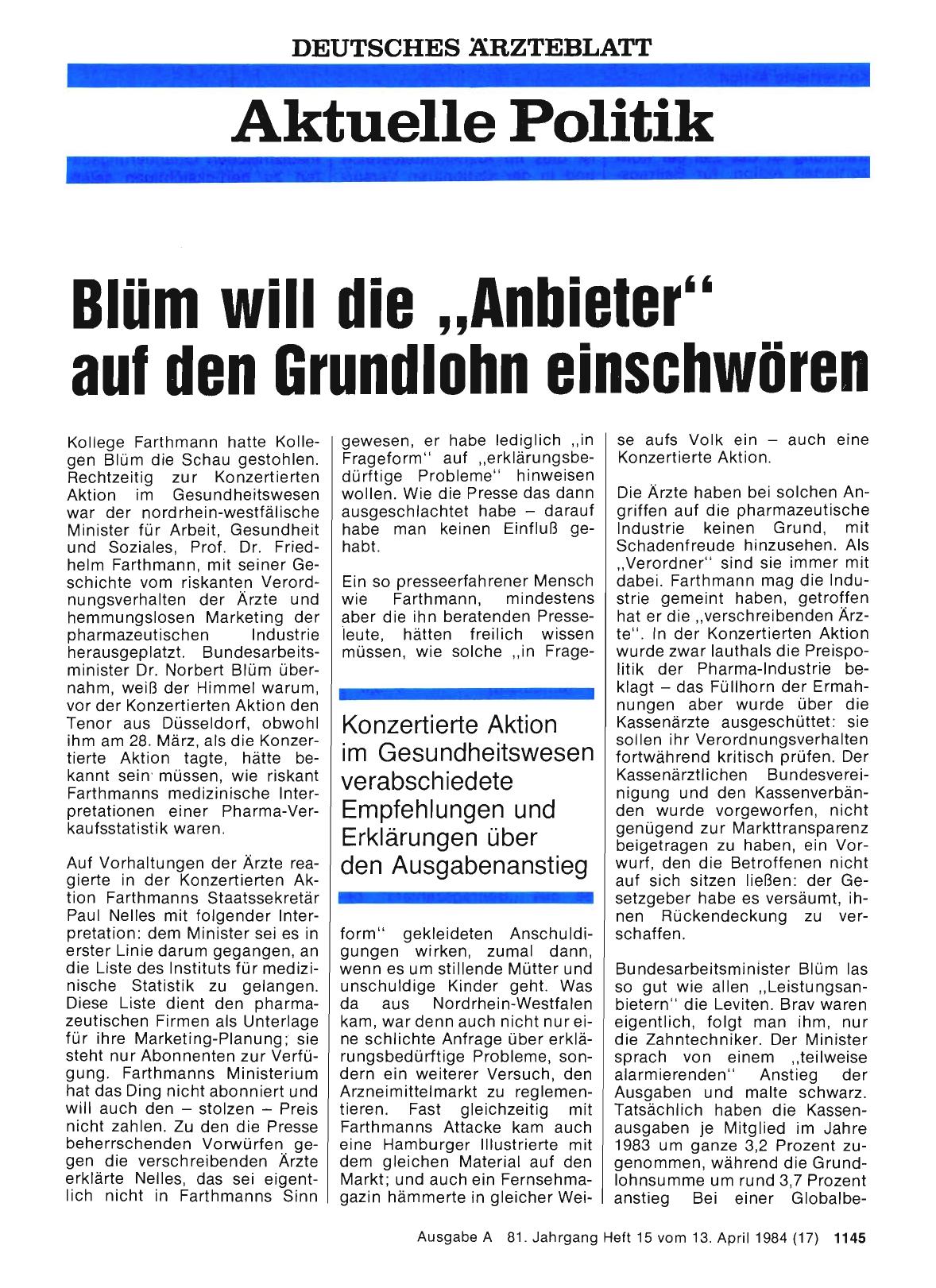 Vorschauseite 1: Blüm will die „Anbieter“ auf den Grundlohn einschwören