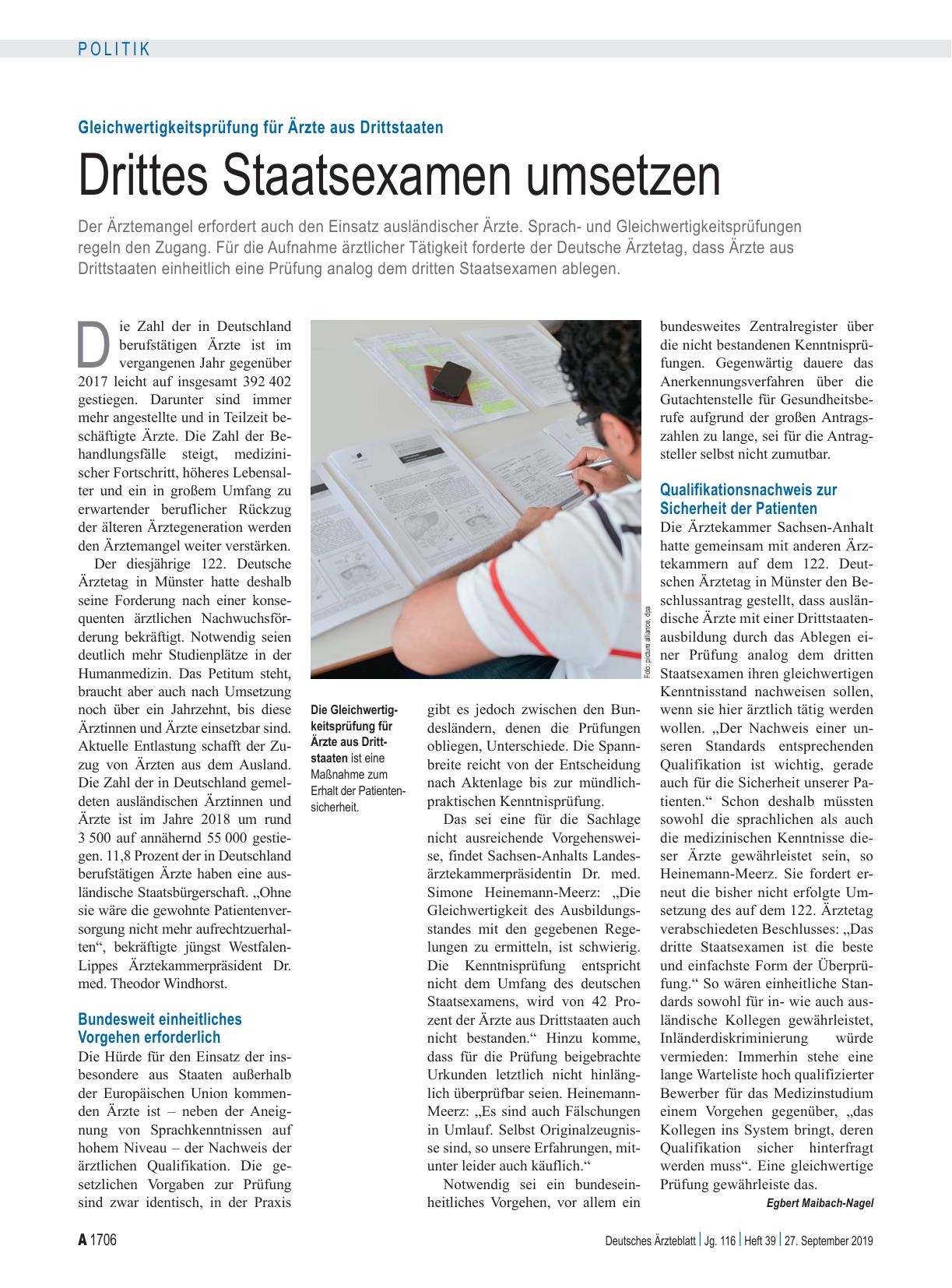 Vorschauseite 1: Gleichwertigkeitsprüfung für Ärzte aus Drittstaaten: Drittes Staatsexamen umsetzen