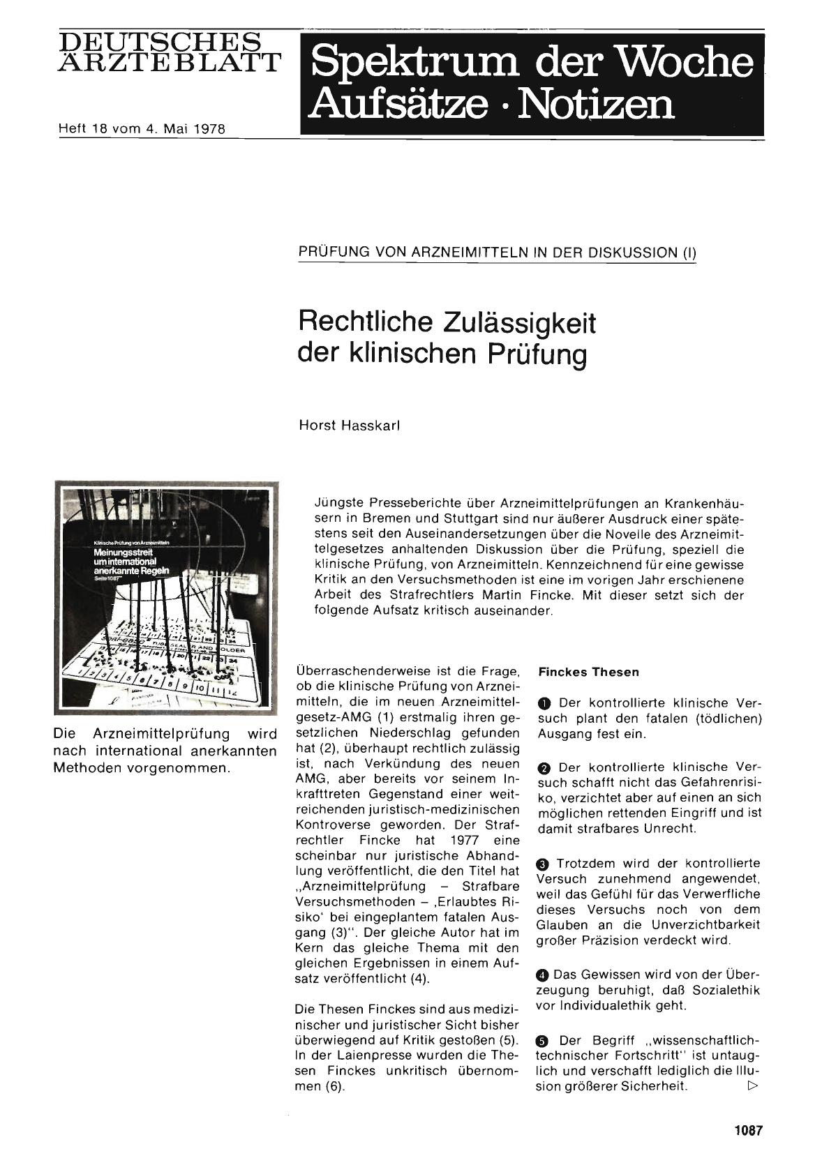 Vorschauseite 1: Prüfung von Arzneimitteln in der Diskussion (I): Rechtliche Zulässigkeit der klinischen Prüfung