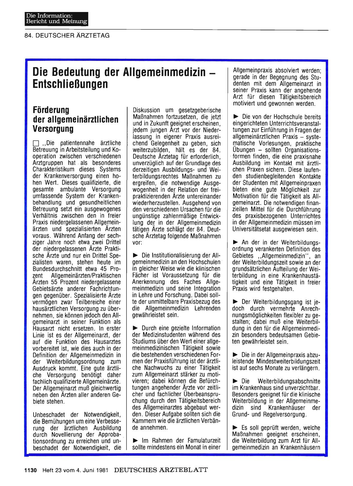 Vorschauseite 1: Die Bedeutung der Allgemeinmedizin - Entschließungen