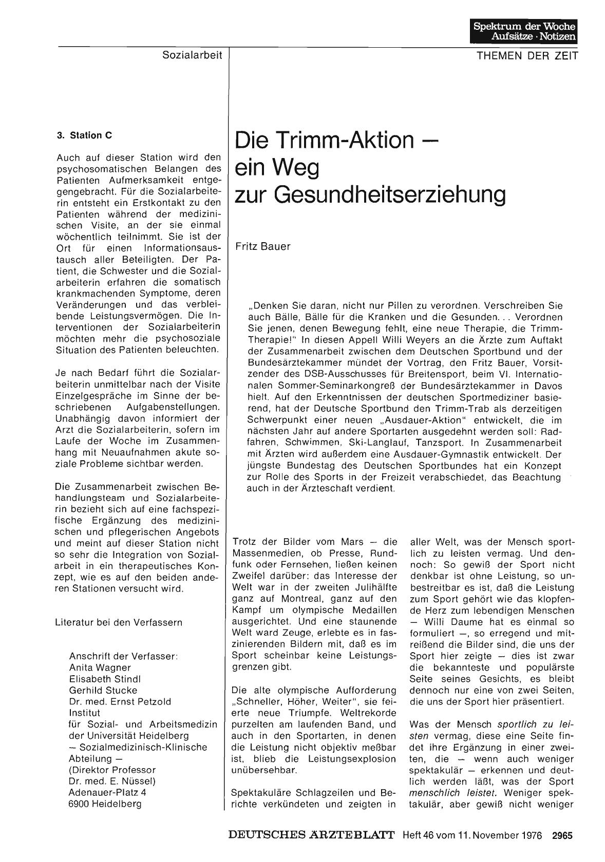 Vorschauseite 1: Die Trimm-Aktion — ein Weg zur Gesundheitserziehung