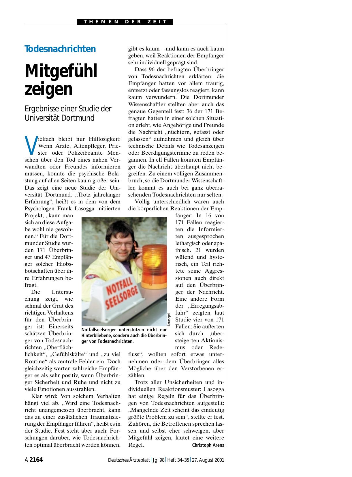 Vorschauseite 1: Todesnachrichten: Mitgefühl zeigen