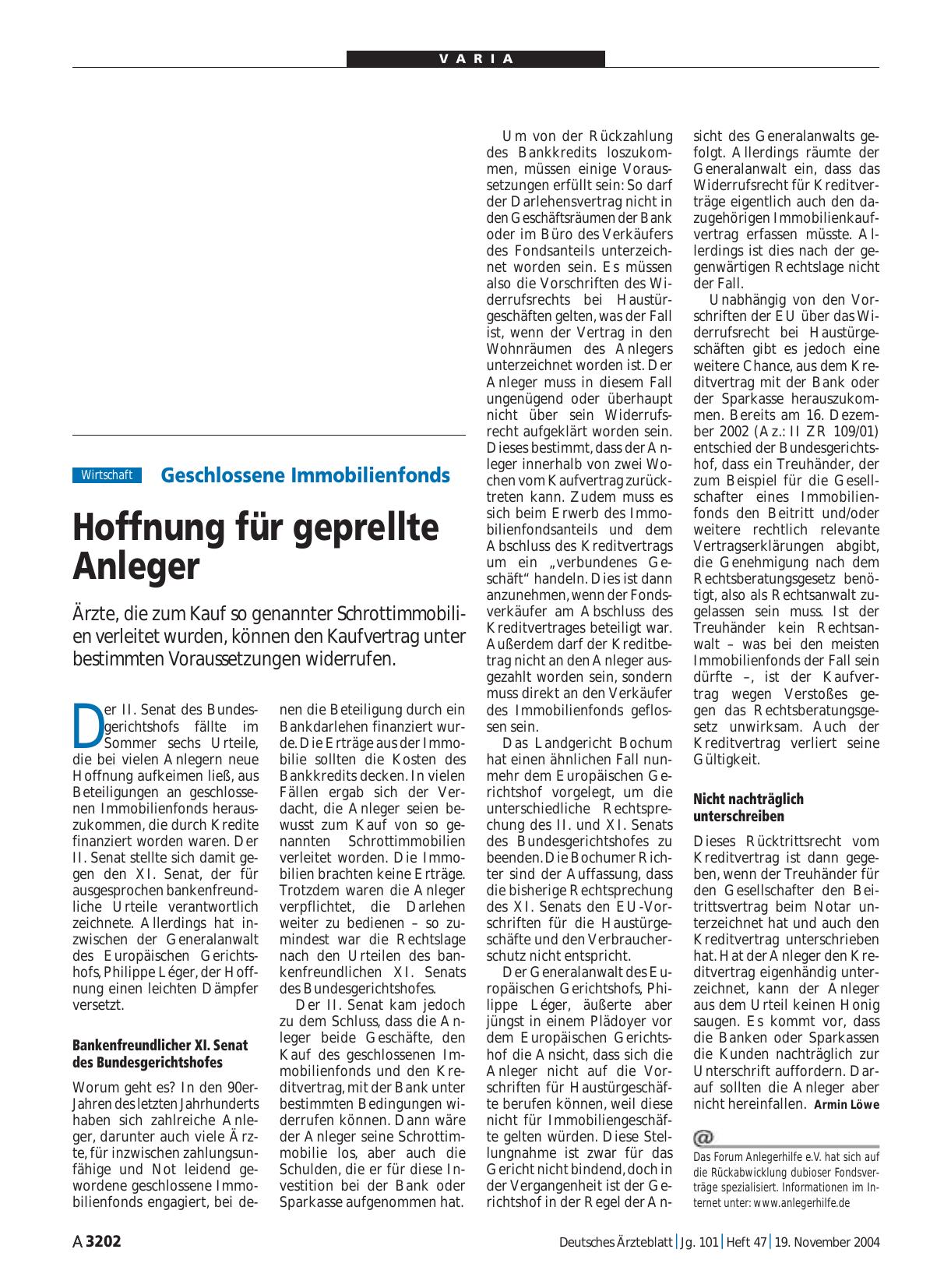 Vorschauseite 1: Geschlossene Immobilienfonds: Hoffnung für geprellte Anleger