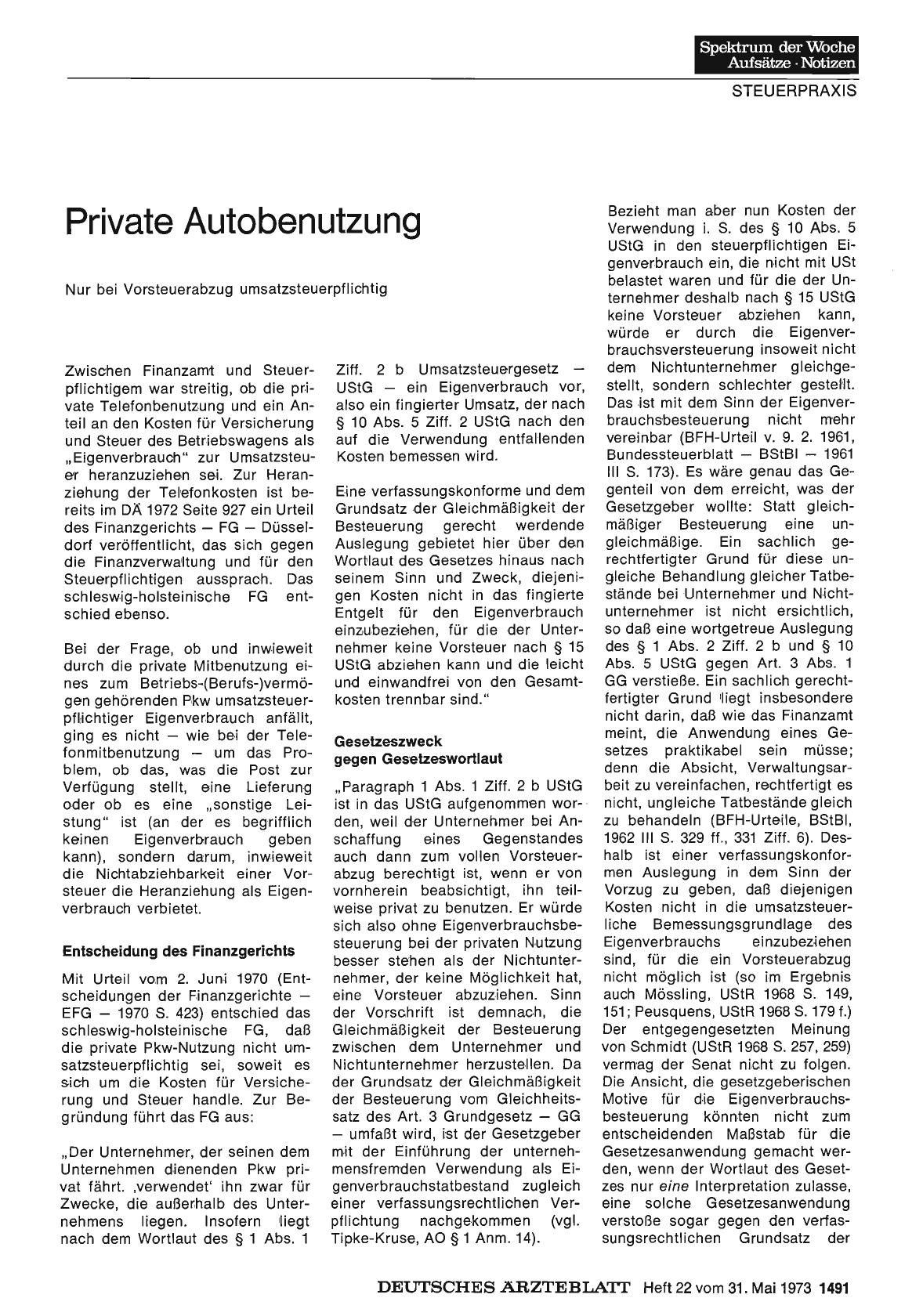 Vorschauseite 1: Private Autobenutzung: Nur bei Vorsteuerabzug umsatzsteuerpflichtig