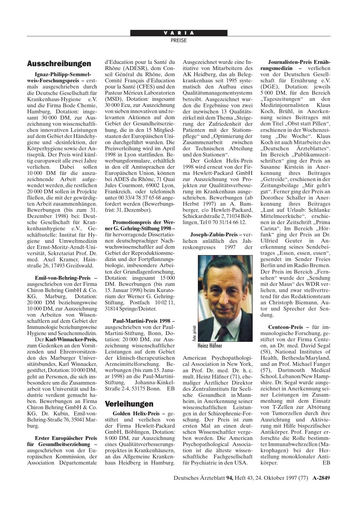 Vorschauseite 1: Verleihungen