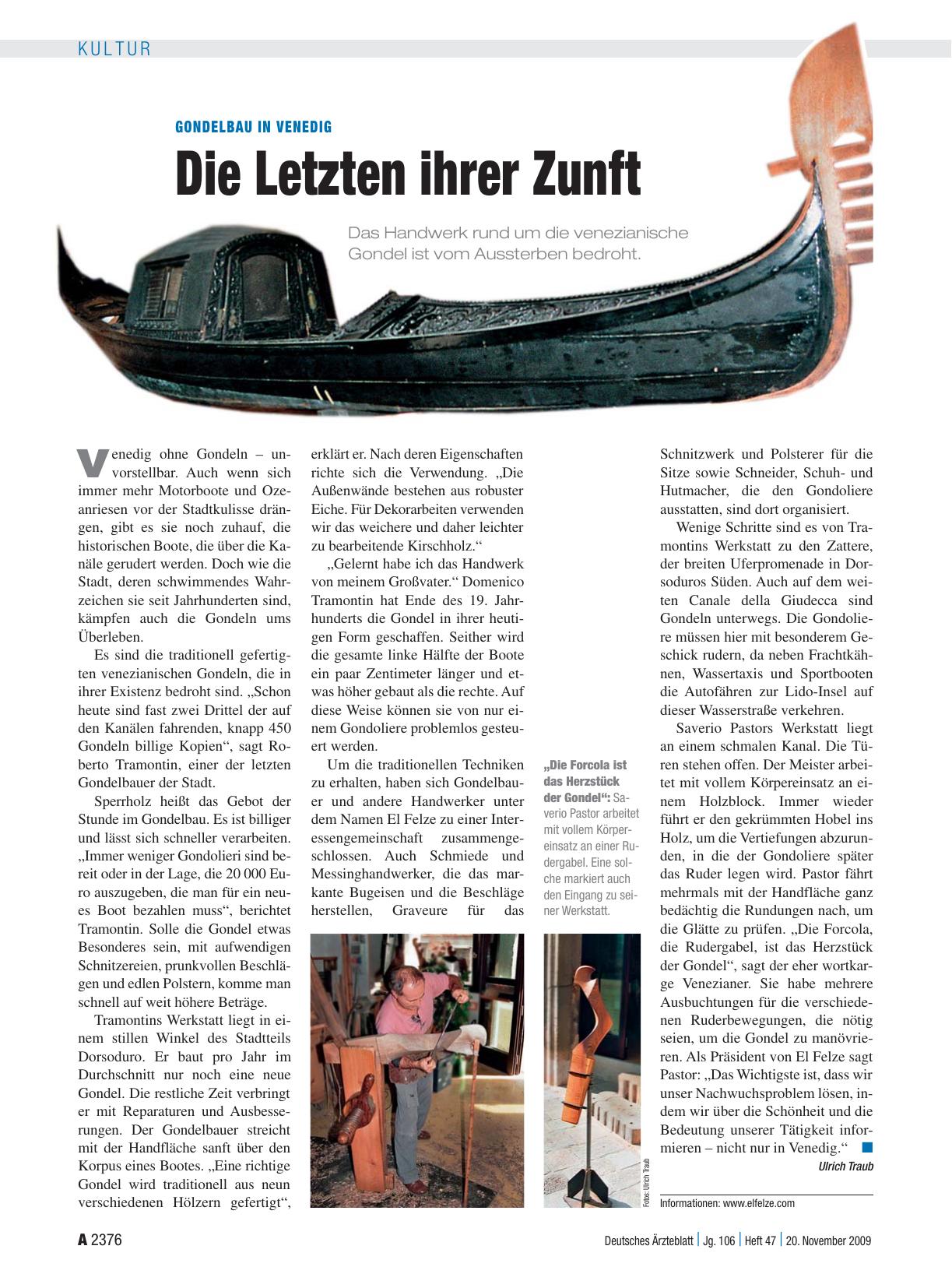 Vorschauseite 1: Gondelbau in Venedig: Die Letzten ihrer Zunft