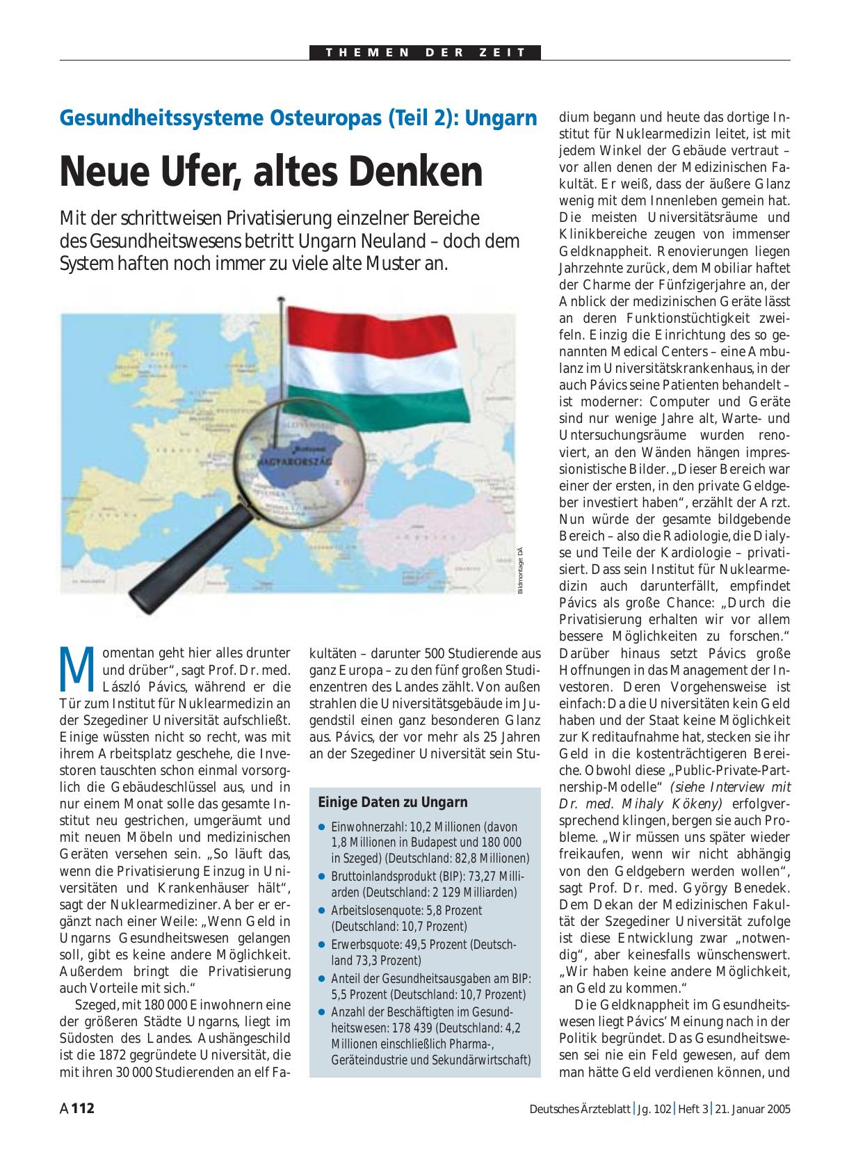 Vorschauseite 1: Gesundheitssysteme Osteuropas (Teil 2): Ungarn – Neue Ufer, altes Denken