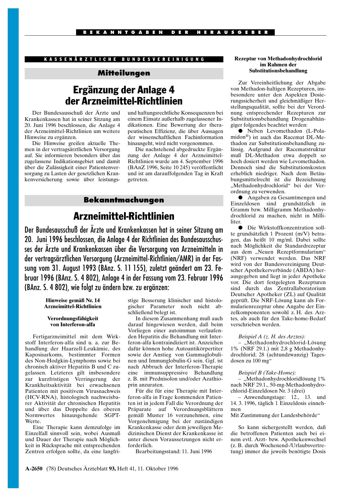 Vorschauseite 1: Bekanntmachungen: Arzneimittel-Richtlinien