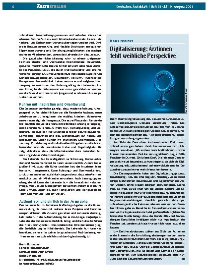 Vorschauseite 1: Digitalisierung: Ärztinnen fehlt weibliche Perspektive
