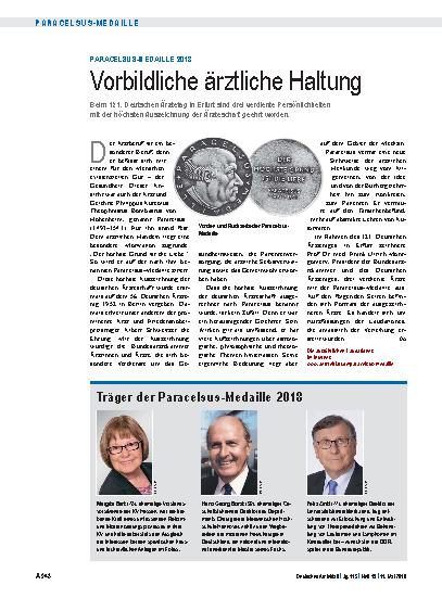 Vorschauseite 1: PARACELSUS-MEDAILLE 2018: Vorbildliche ärztliche Haltung