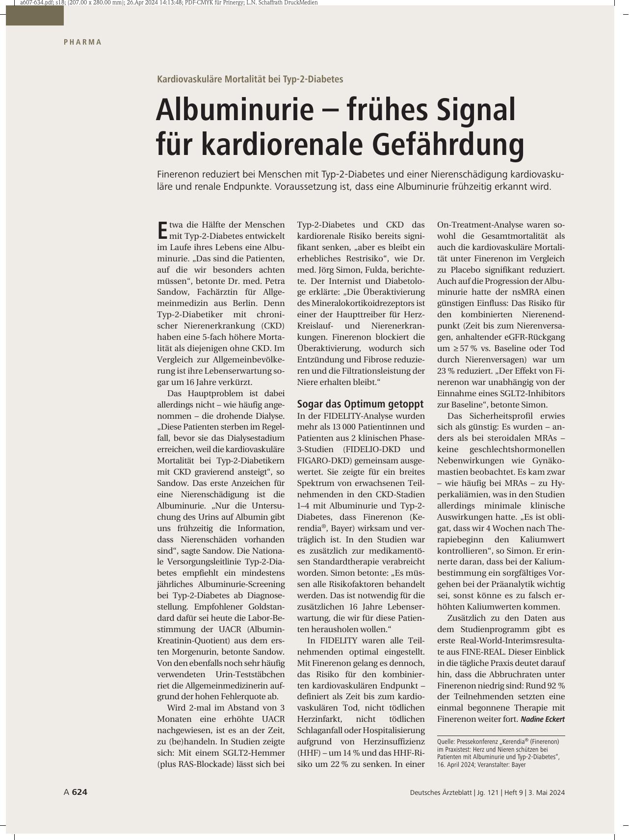 Vorschauseite 1: Kardiovaskuläre Mortalität bei Typ-2-Diabetes: Albuminurie – frühes Signal für kardiorenale Gefährdung