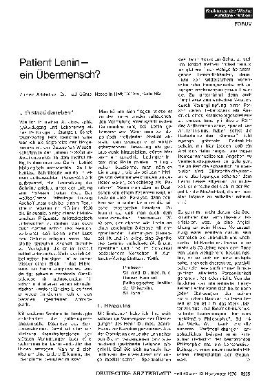 Vorschauseite 1: Patient Lenin ein Übermensch? : „Ich stand daneben“